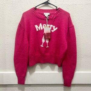 Ruby Moon Pink "Merry" Christmas Sweater NWT M